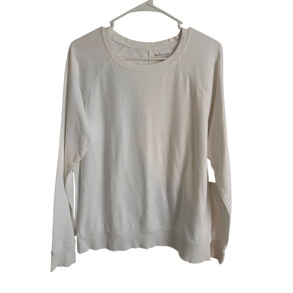 Athleta Womens White Raglan Sleeve Crew Neck Pullover Sweatshirt Medium Tall
